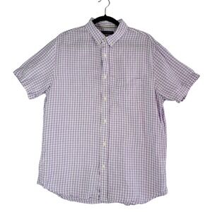 Banana Republic Mens Linen Gingham Short Sleeve Shirt Lavender Large Camden Fit